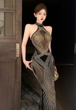 Elegant Halter Style Sequin Dress with Geometric Patterns