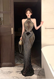 Elegant Halter Style Sequin Dress with Geometric Patterns