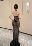 Elegant Halter Style Sequin Dress with Geometric Patterns