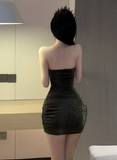 Glamorous Strapless Glittery Olive Green Bodycon Mini Dress