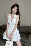 Stylish Sleeveless White Blazer - style Vest and Skirt Set