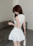 Stylish Sleeveless White Blazer - style Vest and Skirt Set