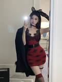 Stylish Gothic Red Dress with Black Belt and Gloves