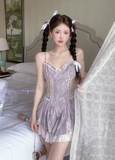 Lovely Spaghetti Strap Light Blue Lace Ruffled Babydoll Dress