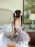 Lovely Spaghetti Strap Light Blue Lace Ruffled Babydoll Dress