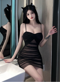Alluring Spaghetti Strap Black Mesh Crisscross Mini Dress