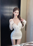 Sweet Off - the - Shoulder White Lace Bow - Embellished Dress