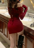 Stylish Sultry Burgundy Lace - Trimmed Bodycon Mini Dress