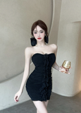 Delicate Spaghetti Strap Cream Ruffled Satin Mini Dress