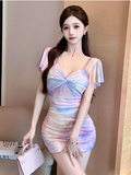 Sweet Short - Sleeve Floral Print Ruched Mini Dress