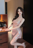 Stylish Spaghetti Strap Shimmery Pink Asymmetric Mini Dress