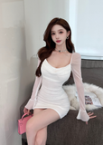 Charming Long - Sleeve Lavender Ruched Mesh Bodycon Dress