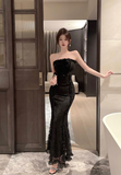 Elegant Strapless Black Lace Mermaid - Style Maxi Dress