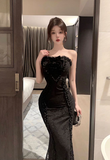 Elegant Strapless Black Lace Mermaid - Style Maxi Dress