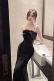 Elegant Strapless Black Lace Mermaid - Style Maxi Dress