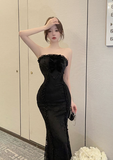 Elegant Strapless Black Lace Mermaid - Style Maxi Dress