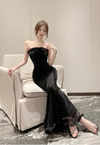 Elegant Strapless Black Lace Mermaid - Style Maxi Dress