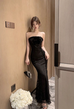Elegant Strapless Black Lace Mermaid - Style Maxi Dress