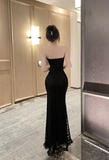 Elegant Strapless Black Lace Mermaid - Style Maxi Dress