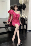 Stunning One - Shoulder Hot Pink Bow - Embellished Bodycon Dress