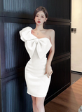 Stunning One - Shoulder Hot Pink Bow - Embellished Bodycon Dress