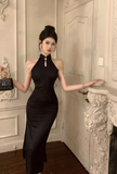 Stylish Sleeveless Black Dress with Chinese - style Cutout
