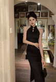 Stylish Sleeveless Black Dress with Chinese - style Cutout
