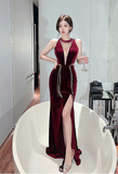 Elegant Sleeveless Black Dress with Silver Trim and Split