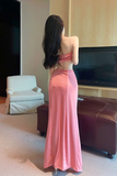 Charming Strapless Pink Cut - out Knot Front Slit Maxi Dress