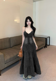 Charming Spaghetti Strap Denim Corset - Style Tiered Maxi Dress