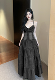 Charming Spaghetti Strap Denim Corset - Style Tiered Maxi Dress