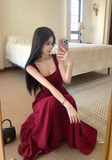 Stylish Sleeveless Maroon Knit Maxi Dress with Shoulder Straps