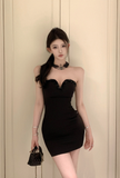 Glamorous Strapless Black Sweetheart Neck Beaded Mini Dress