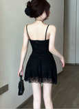 Stylish Sleeveless Black Floral Lace Babydoll Dress