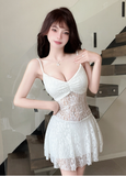 Stylish Sleeveless Black Floral Lace Babydoll Dress