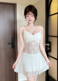 Stylish Sleeveless Black Floral Lace Babydoll Dress