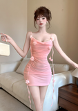 Delicate Spaghetti Strap Ivory Satin Ruched Mini Dress