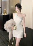 Stylish Sleeveless Creamy White Lace Mini Party Dress