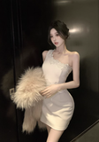 Stylish Sleeveless Creamy White Lace Mini Party Dress