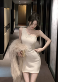Stylish Sleeveless Creamy White Lace Mini Party Dress