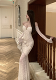 Gorgeous Off - Shoulder Ivory Lace Mermaid Maxi Dress