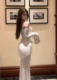 Gorgeous Off - Shoulder Ivory Lace Mermaid Maxi Dress