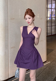 Charming Sleeveless Plum - colored A - line Short Party Dress
