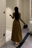 Elegant Long - Sleeve Olive Green Halter Neck Maxi Dress