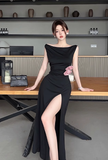 Elegant Sleeveless Black Maxi Dress with Side Ruche