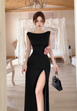 Elegant Sleeveless Black Maxi Dress with Side Ruche