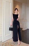 Elegant Sleeveless Black Maxi Dress with Side Ruche
