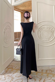 Elegant Sleeveless Black Maxi Dress with Side Ruche