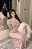 Elegant Long - Sleeve Cream Wrap Mermaid Maxi Dress