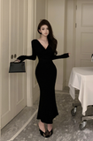 Elegant Long - Sleeve Cream Wrap Mermaid Maxi Dress